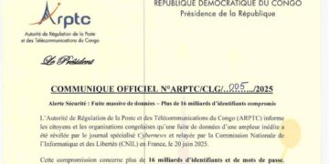 Fuite massive de données : l’ARPTC alerte sur la compromission de plus de 16 milliards d’identifiants